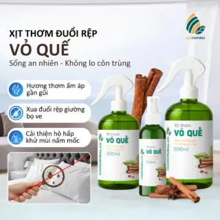 Xịt Đuổi Rệp Giường Mạt Bụi Ve Chó VUATINHDAU 500ml Tinh Dầu Thảo Mộc An Toàn Cho Nhà Cửa Mùi Vỏ Quế