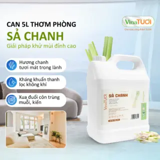 Tinh Dầu Xịt Phòng VINA TƯƠI Can 5L Khử Mùi Thiên Nhiên An Toàn Siêu Tiết Kiệm Mùi Sả Chanh
