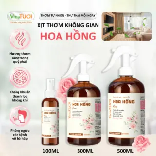 Bình Xịt Thơm Phòng Tinh Dầu Thiên Nhiên Vina Tươi 300ml Thư Giãn, Đuỗi Muỗi, Côn Trùng Mùi Hoa Hồng