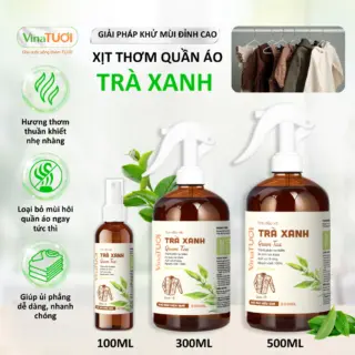 Xịt Thơm Quần Áo VINA TƯƠI 300ml Khử Mùi Lưu Hương An Toàn Mẹ Bầu, Bé Mùi Trà xanh