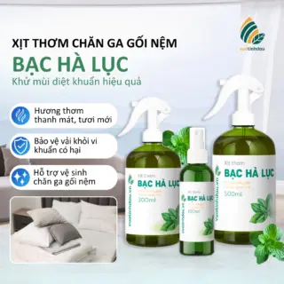 Chai Xịt Thơm Chăn Ga Gối Niệm Khử Mùi Khử Khuẩn Ẩm Mốc VUATINHDAU 300ml Tinh Dầu Bạc Hà Lục
