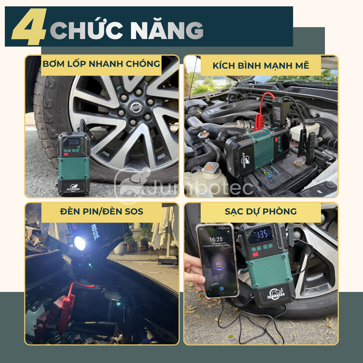 Bơm lốp kiêm kích bình Jumbotec B02 - Hình ảnh 2