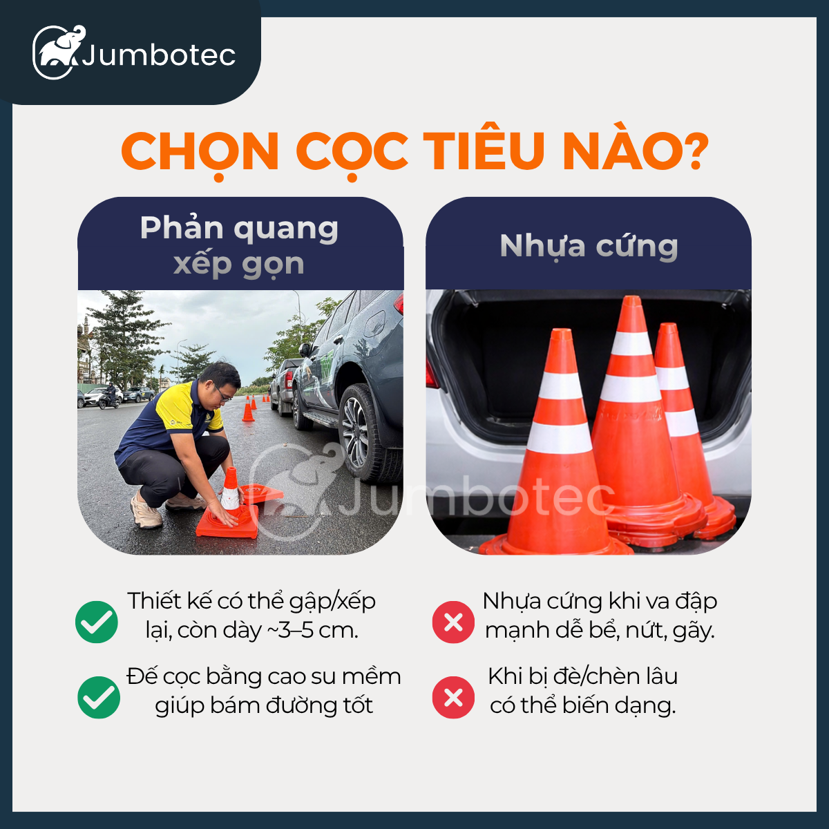Cọc tiêu cảnh báo giao thông gấp gọn Jumbotec (loại lớn) - Hình ảnh 5